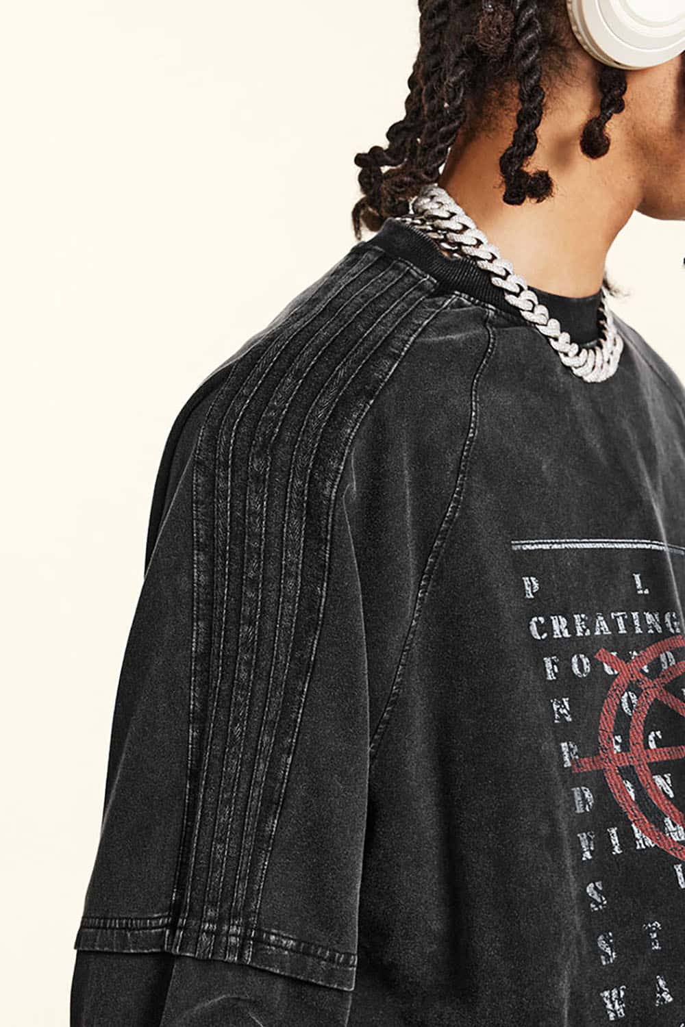 Vintage Street Hip-Hop Contrast Print Loose Long Sleeve T-Shirt