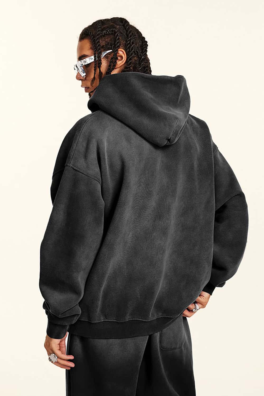 Heavyweight Fleece-Lined Zip-Up Hoodie Jacket with Embroidered Patches