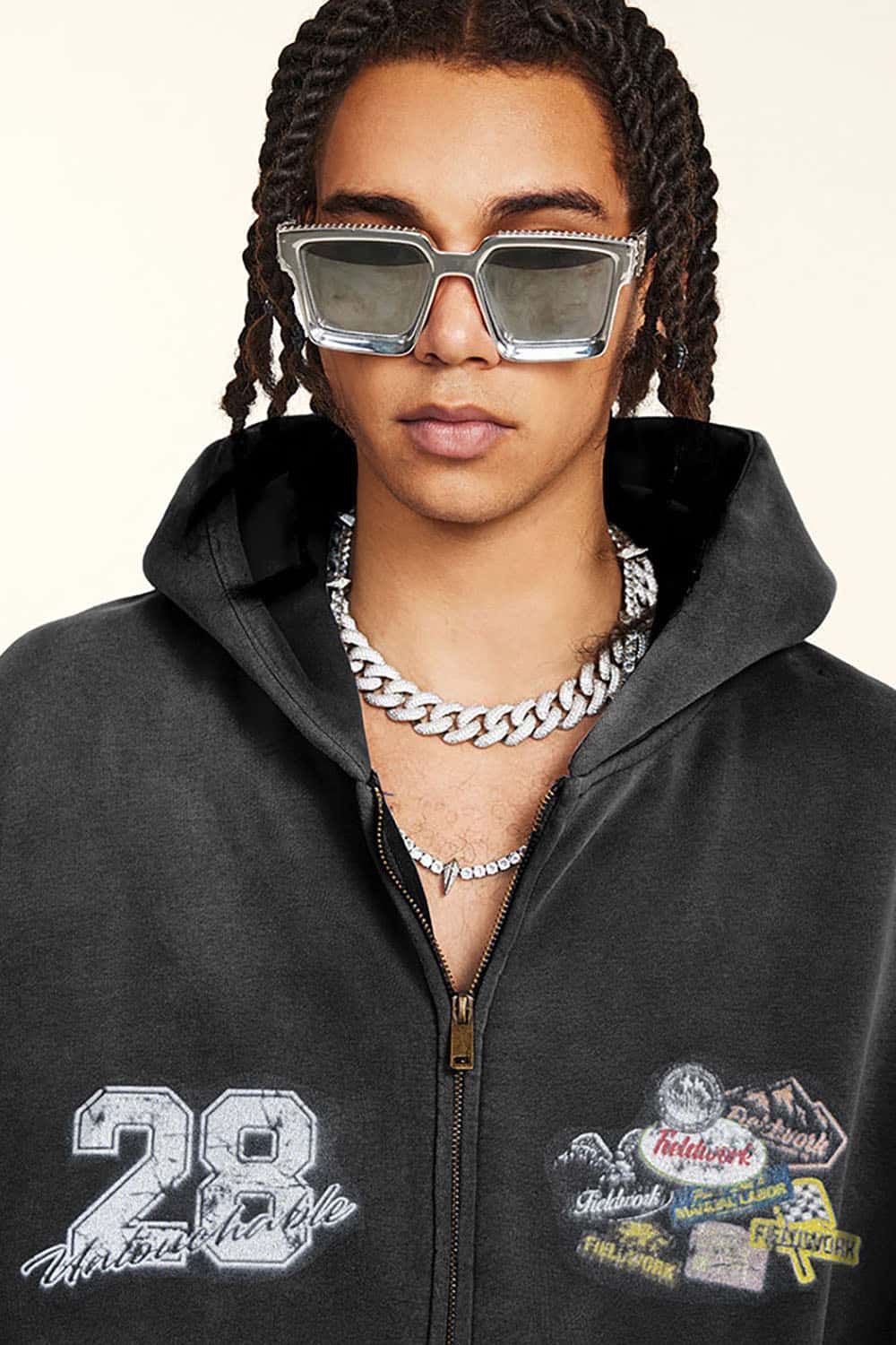 Heavyweight Fleece-Lined Zip-Up Hoodie Jacket with Embroidered Patches