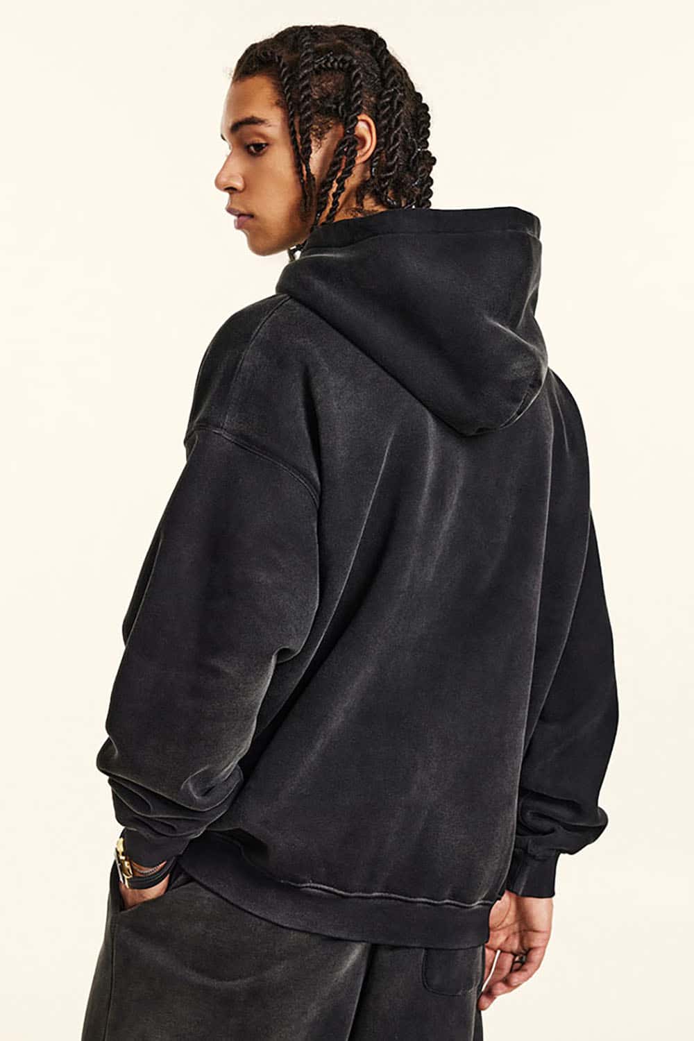 Vintage Wash Distressed Print Hoodie with Heavyweight Fabric