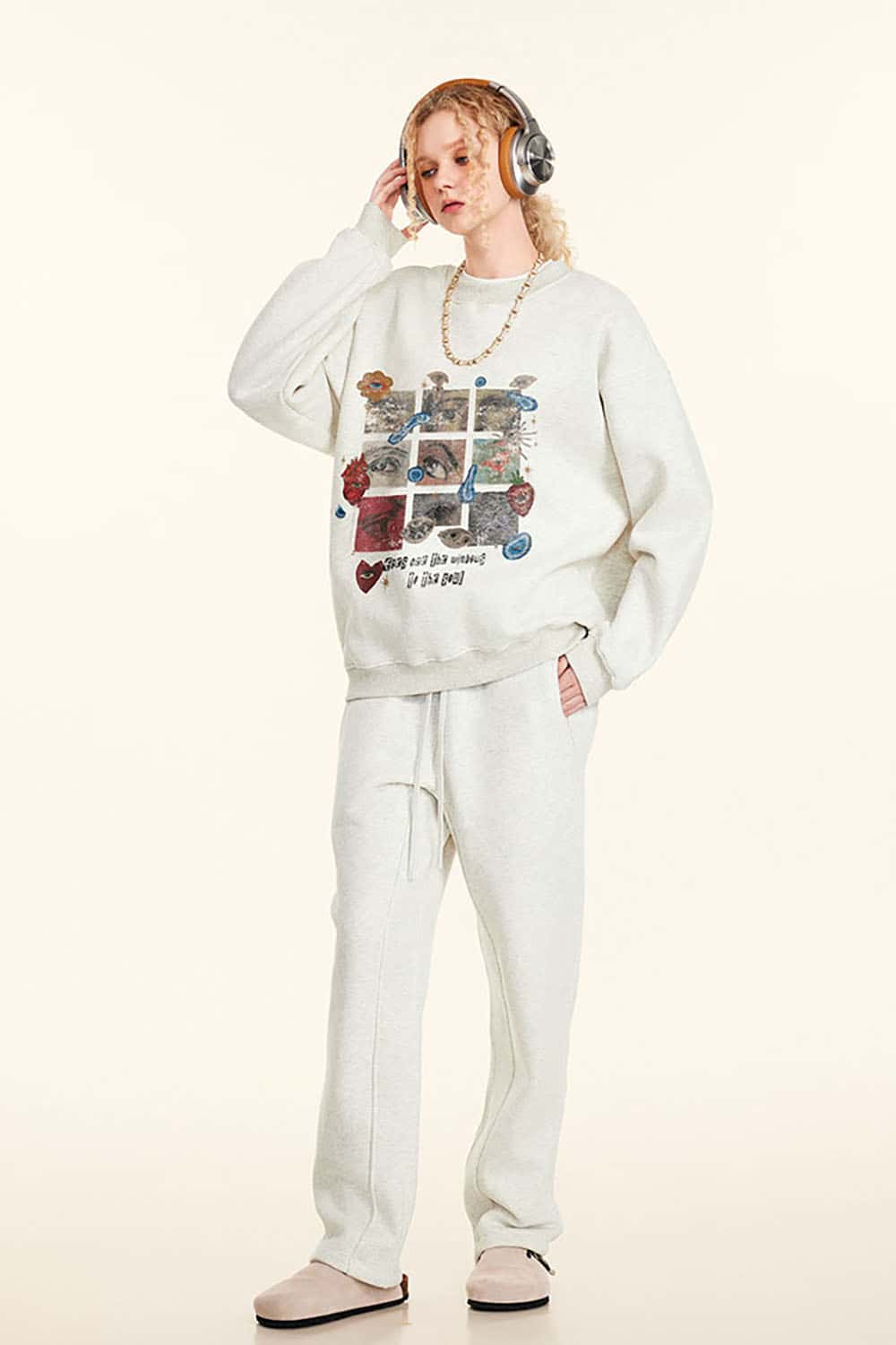 Vintage Rainbow Grid Plush-Lined Sweatshirt