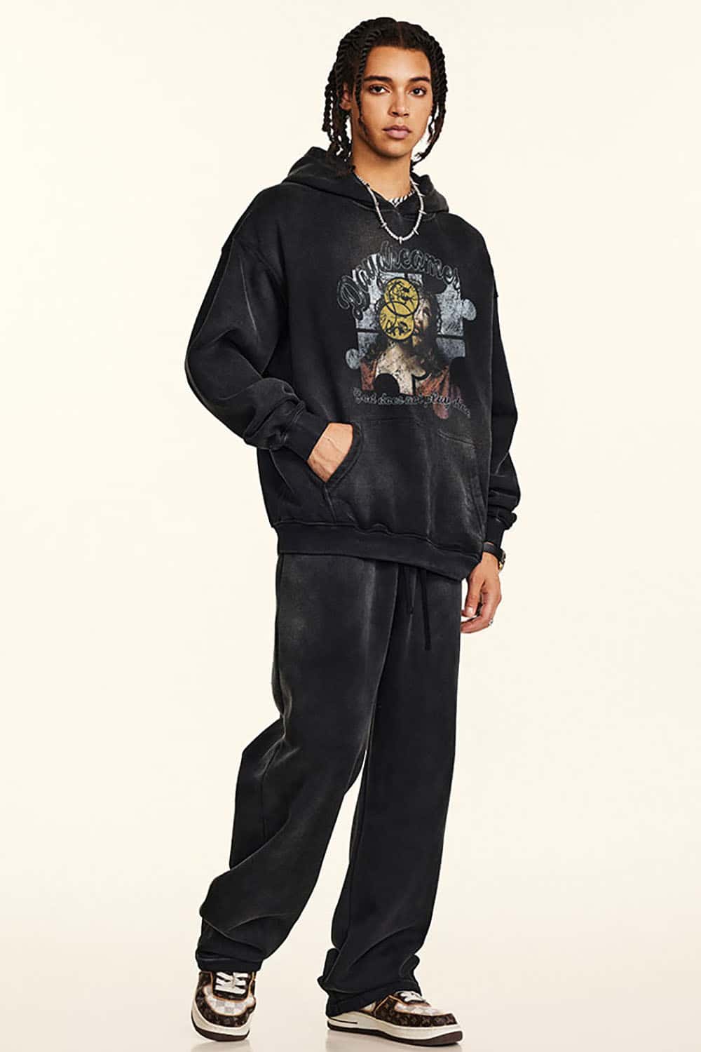 Vintage Heavyweight Hoodie with Abstract Print