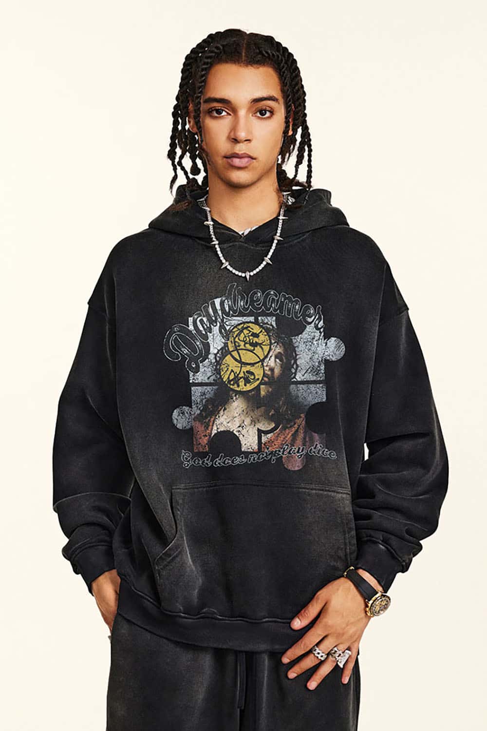 Vintage Heavyweight Hoodie with Abstract Print