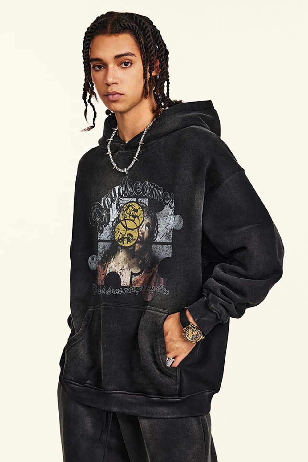 Vintage Heavyweight Hoodie with Abstract Print