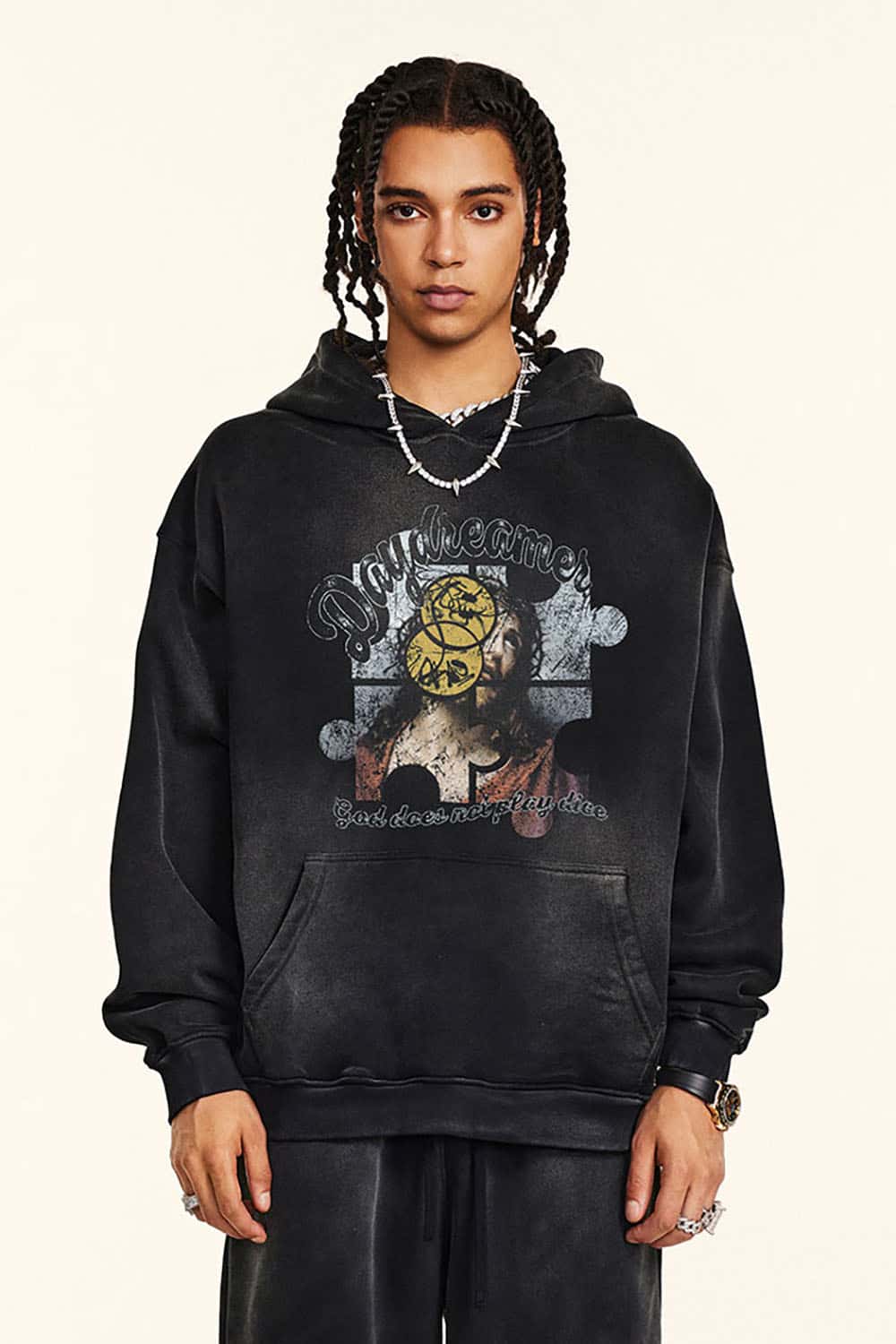 Vintage Heavyweight Hoodie with Abstract Print