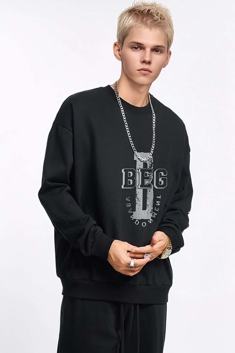Letter Drop Shoulder Crewneck Sweatshirt in Loose Fit