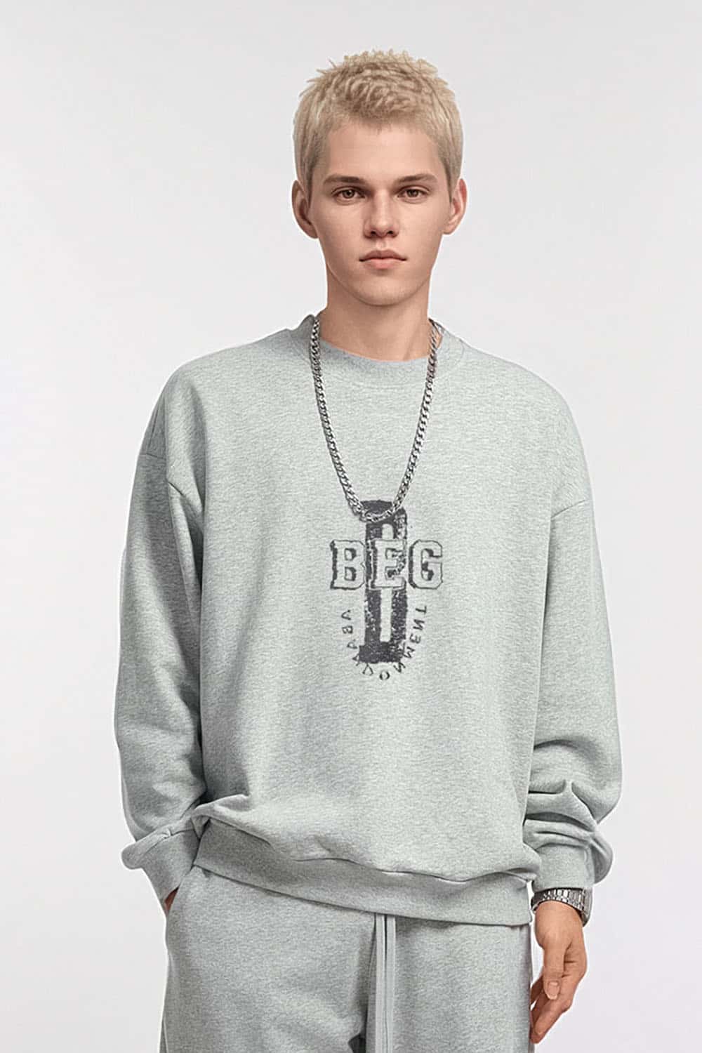 Letter Drop Shoulder Crewneck Sweatshirt in Loose Fit