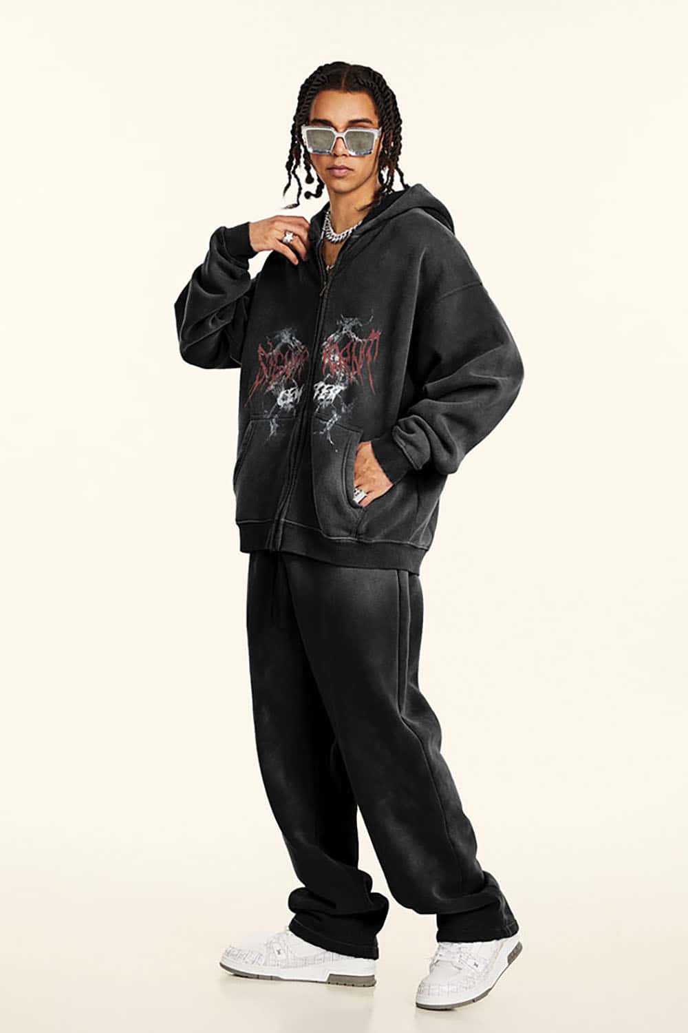 Gothic Style Zip-Up Hoodie Oversize Cardigan Jacket