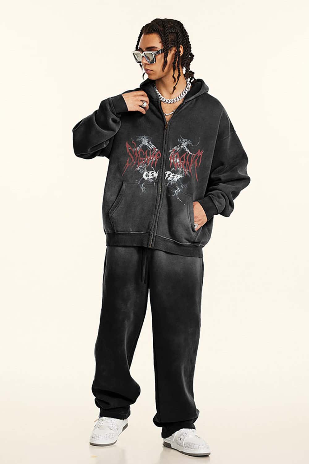 Gothic Style Zip-Up Hoodie Oversize Cardigan Jacket