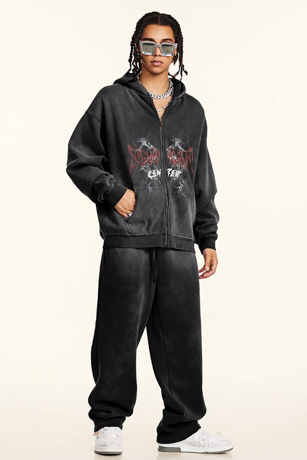 Gothic Style Zip-Up Hoodie Oversize Cardigan Jacket