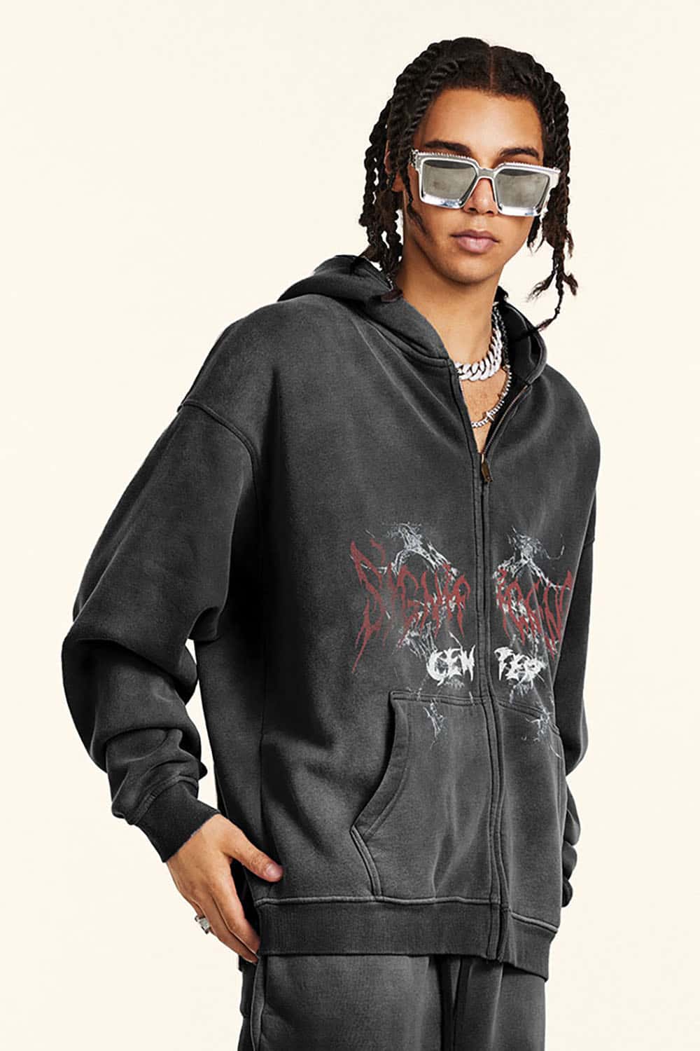 Gothic Style Zip-Up Hoodie Oversize Cardigan Jacket