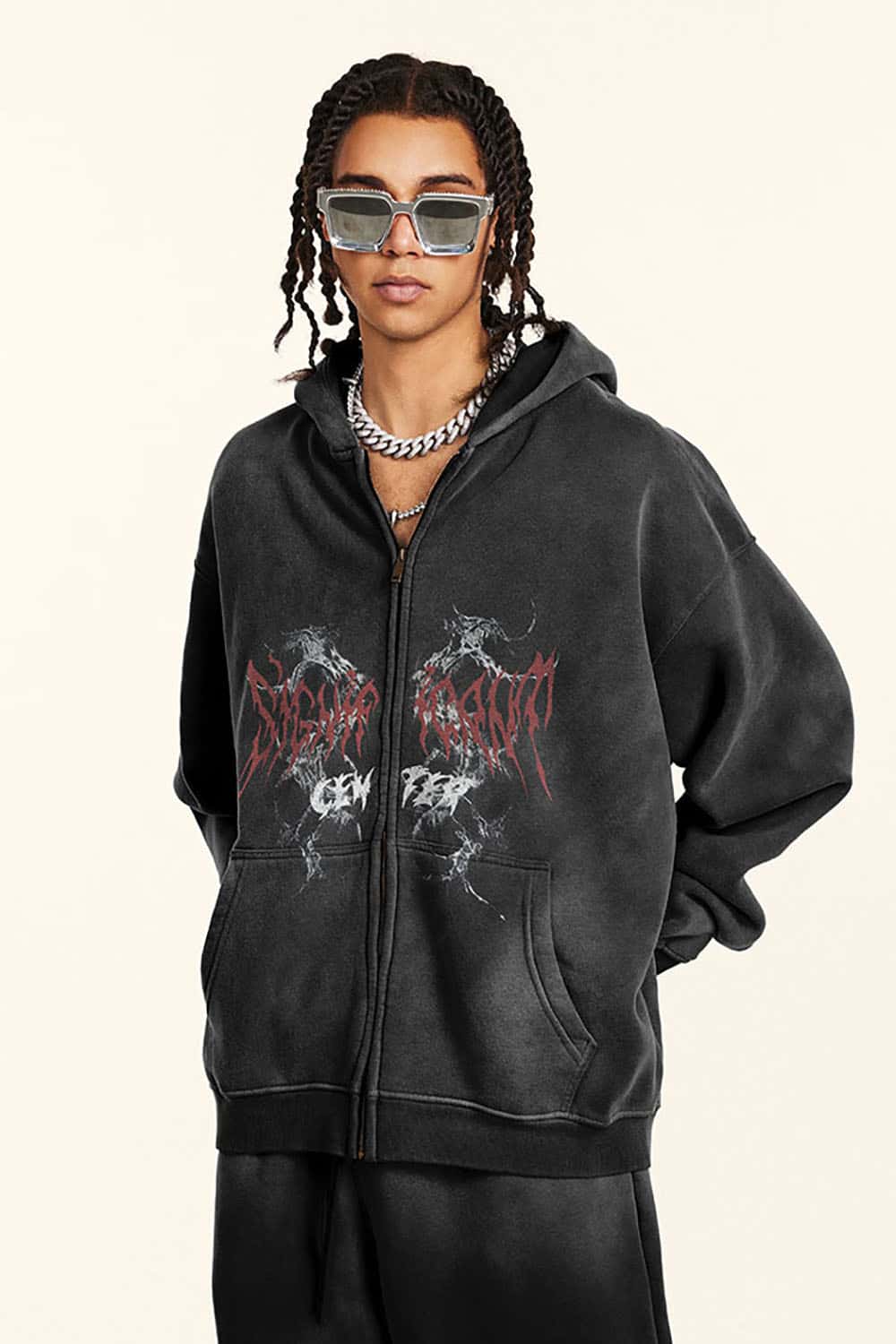 Gothic Style Zip-Up Hoodie Oversize Cardigan Jacket