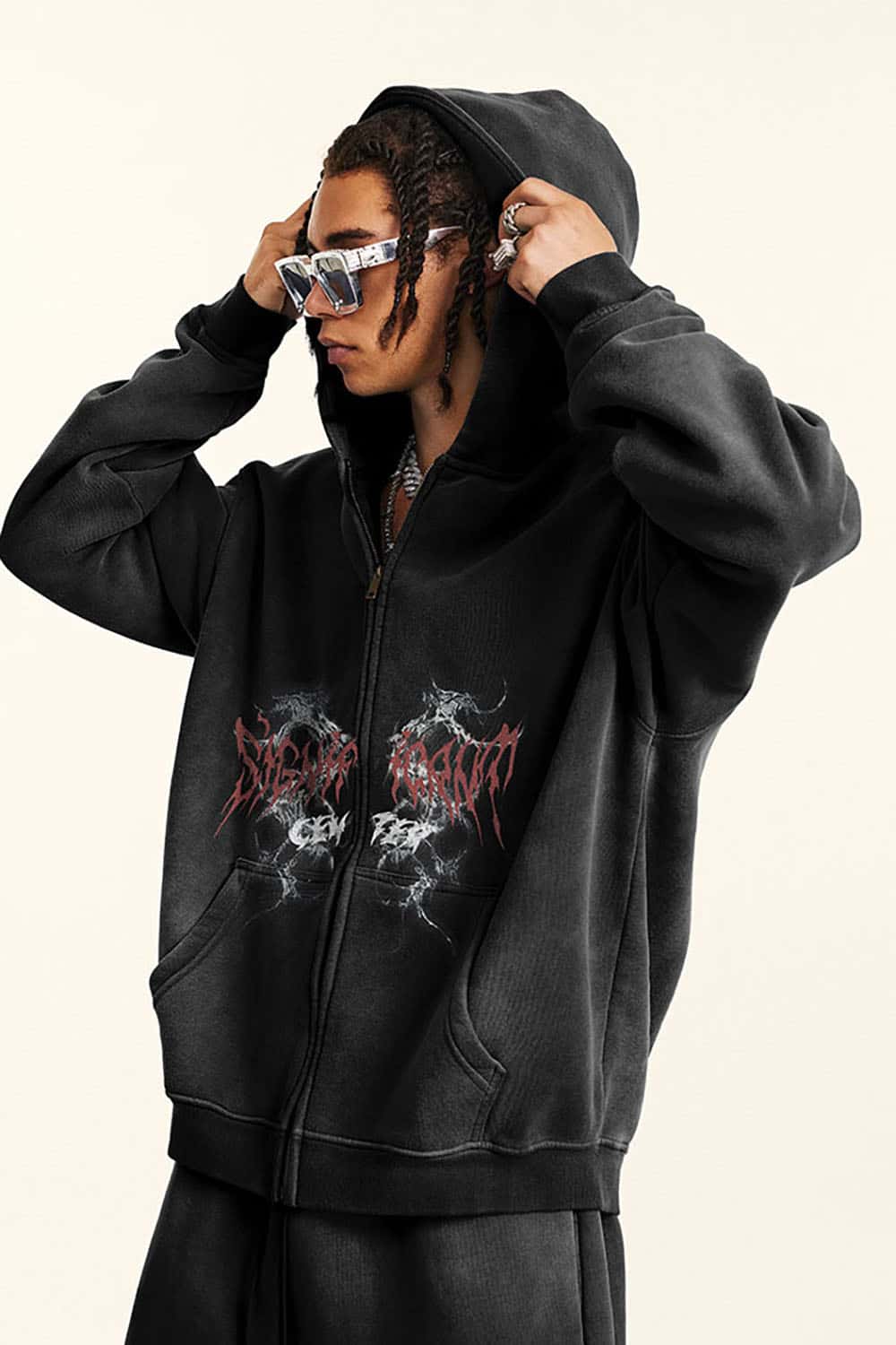 Gothic Style Zip-Up Hoodie Oversize Cardigan Jacket