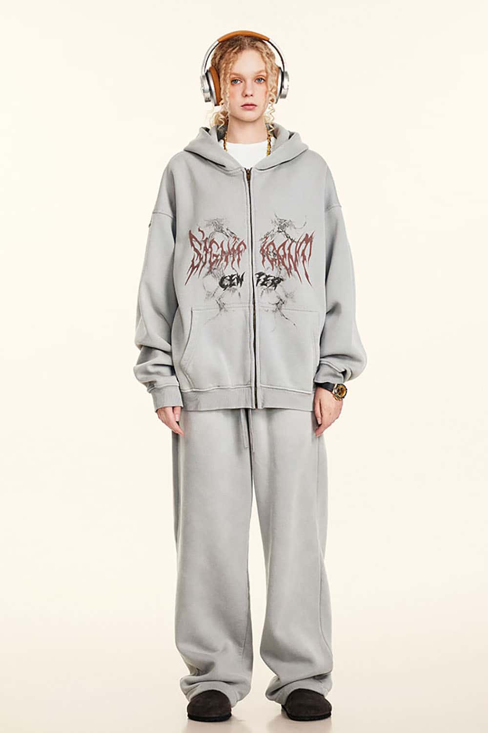 Gothic Style Zip-Up Hoodie Oversize Cardigan Jacket