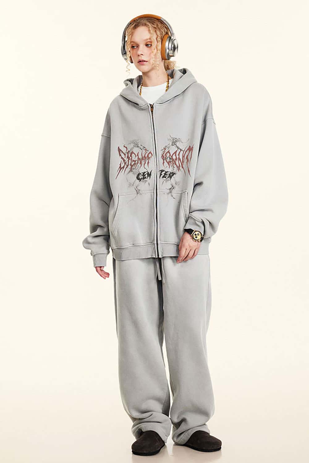 Gothic Style Zip-Up Hoodie Oversize Cardigan Jacket