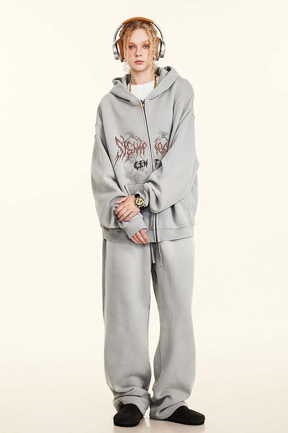 Gothic Style Zip-Up Hoodie Oversize Cardigan Jacket