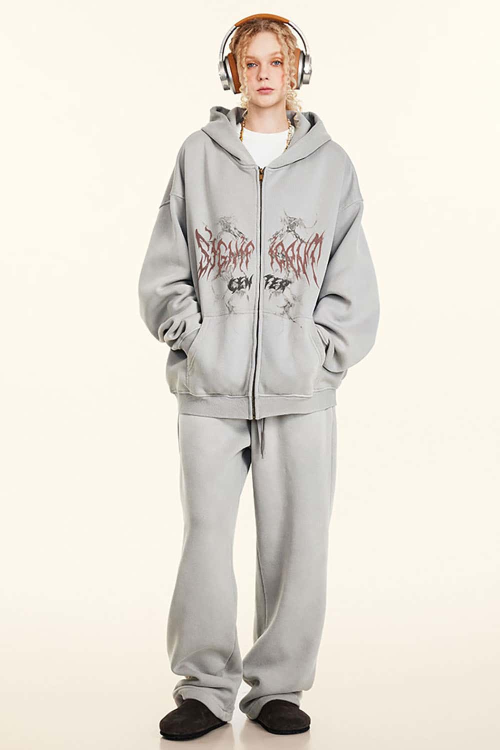 Gothic Style Zip-Up Hoodie Oversize Cardigan Jacket