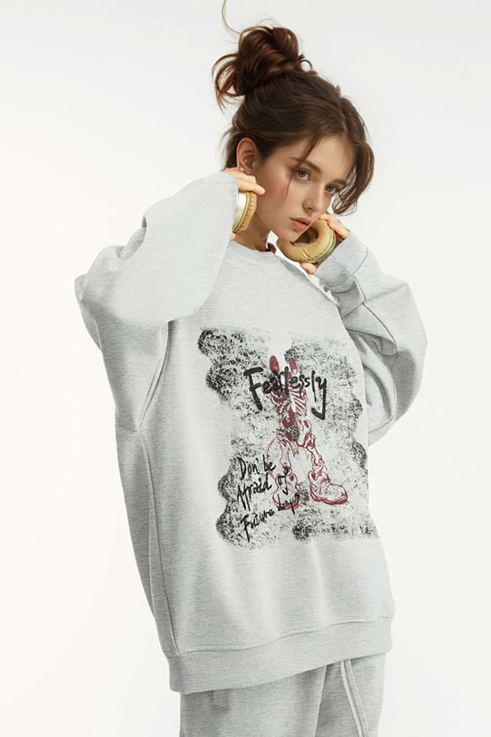 Urban Vintage Skull Print Heavyweight Crewneck Sweatshirt
