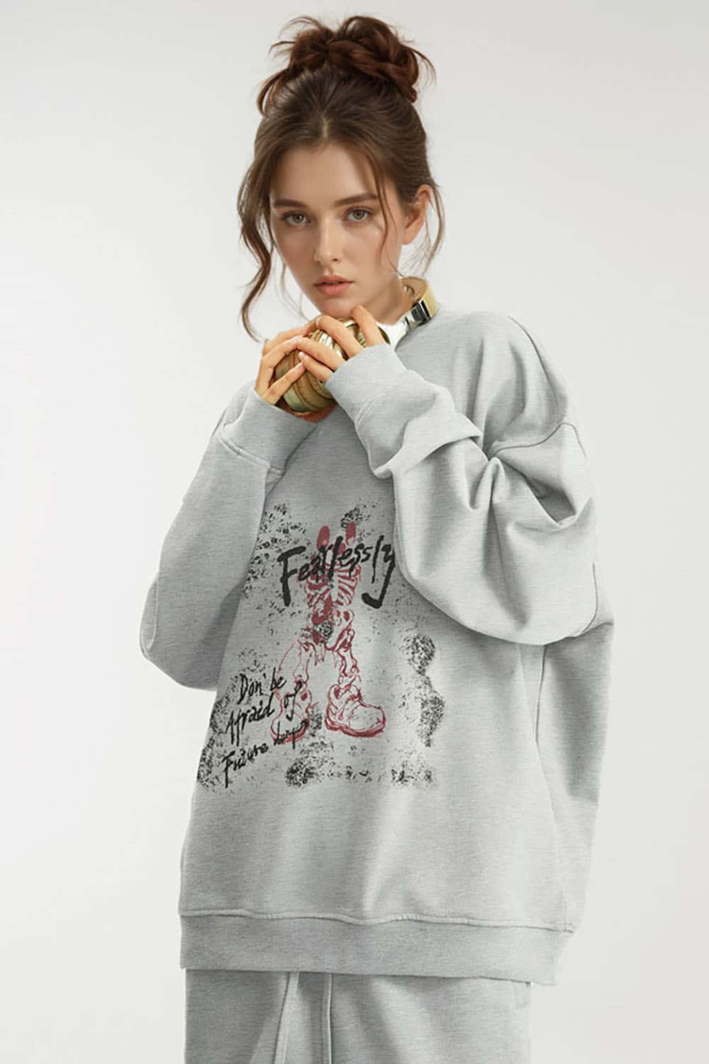 Urban Vintage Skull Print Heavyweight Crewneck Sweatshirt