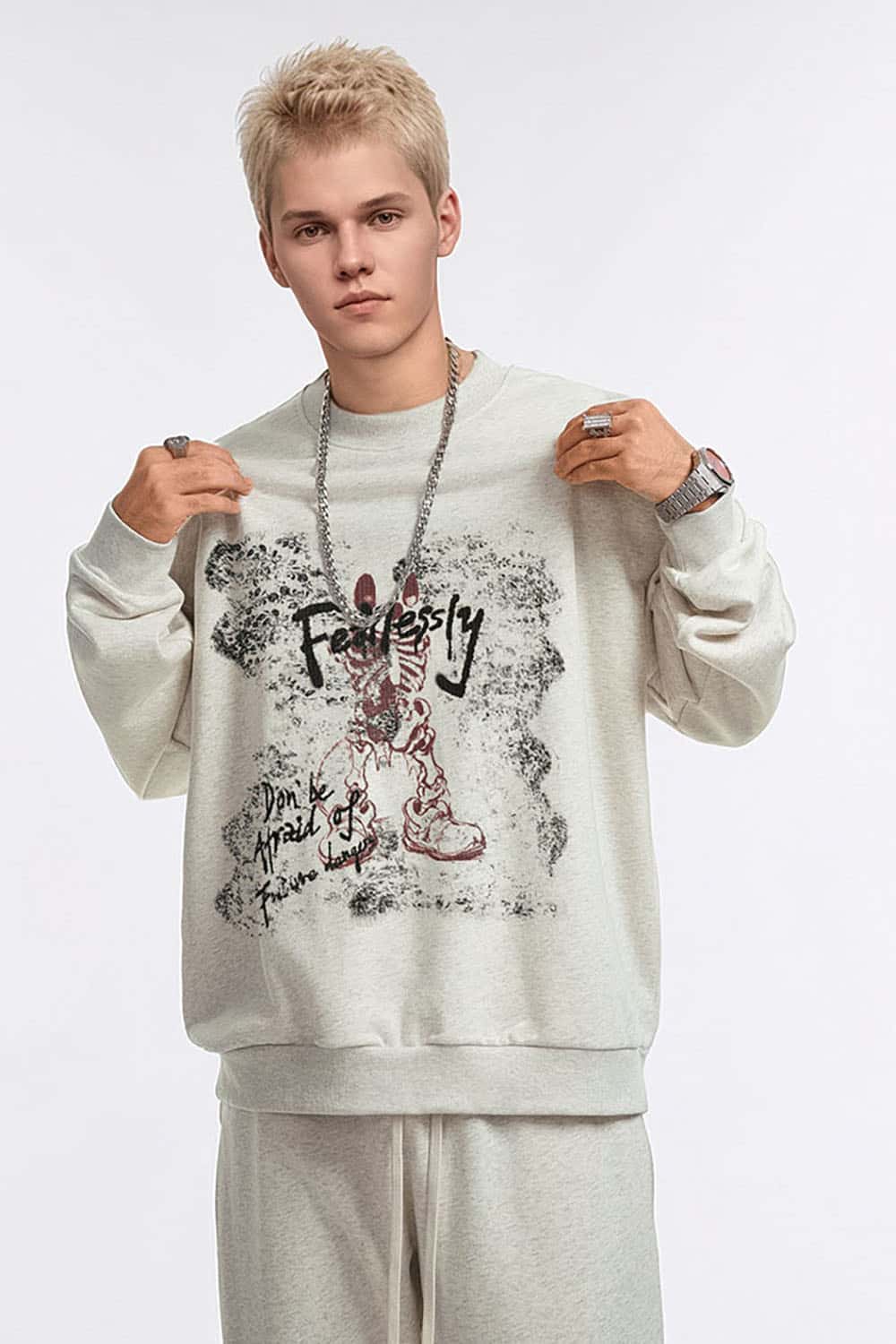Urban Vintage Skull Print Heavyweight Crewneck Sweatshirt