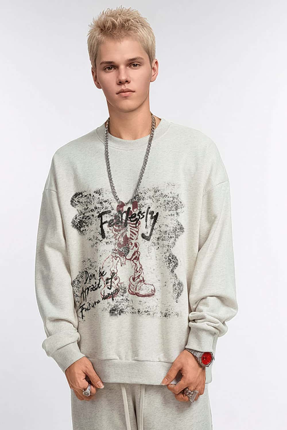 Urban Vintage Skull Print Heavyweight Crewneck Sweatshirt