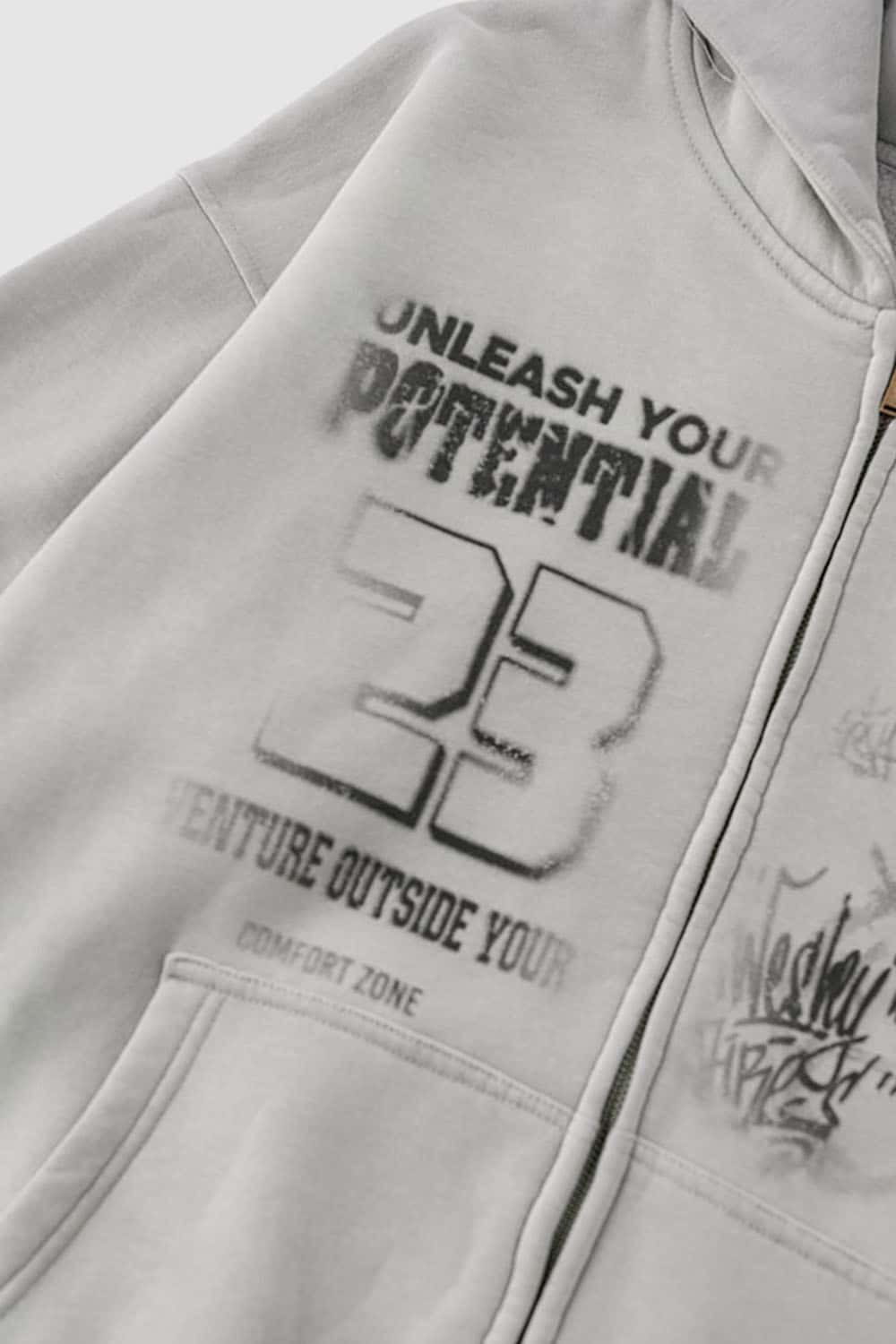 High Street Vintage Print Fleece-Lined Zip-Up Hoodie
