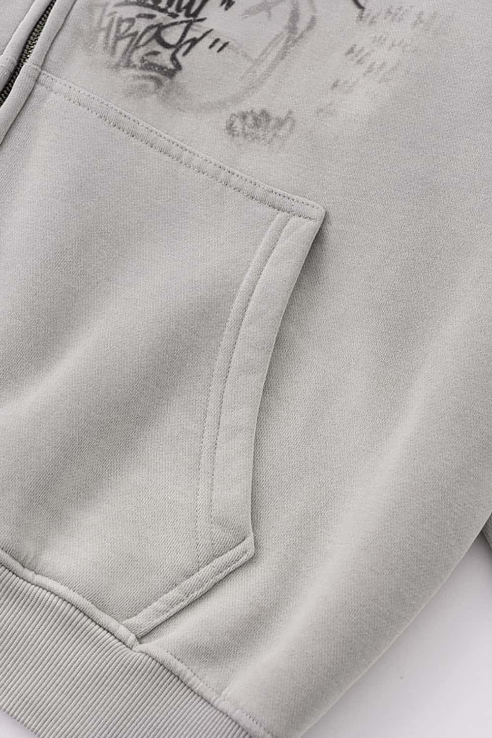 High Street Vintage Print Fleece-Lined Zip-Up Hoodie