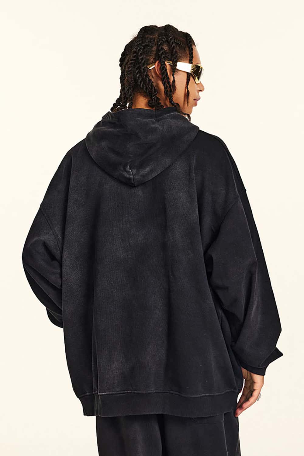 Vintage Washed Print Cross Graphic Oversized Hoodie