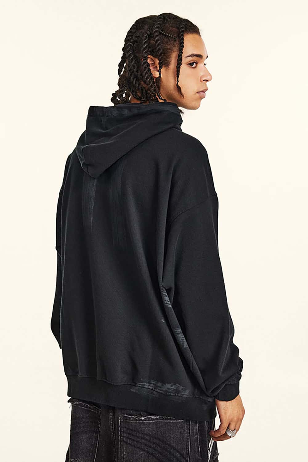 High Street Drop Shoulder Hoodie with Loose Fit and Blurred Print for Couples