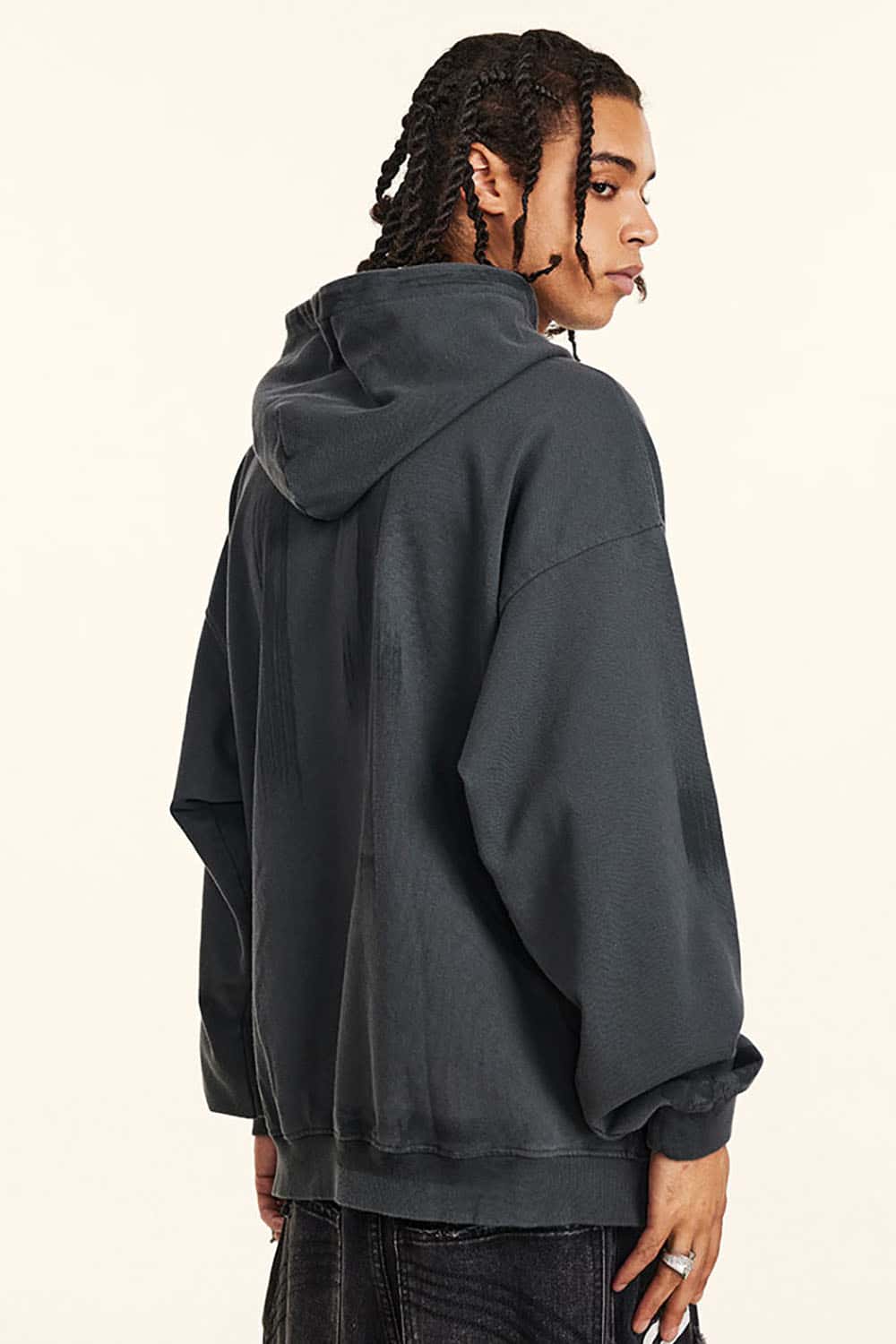 High Street Drop Shoulder Hoodie with Loose Fit and Blurred Print for Couples