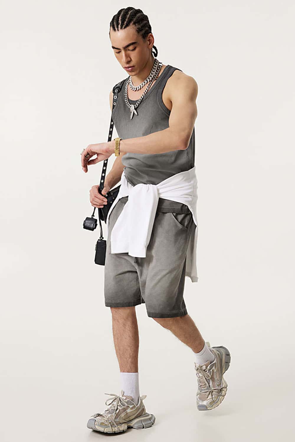 Vintage Heavyweight Washed Sleeveless Sports Tank Top with Loose Fit