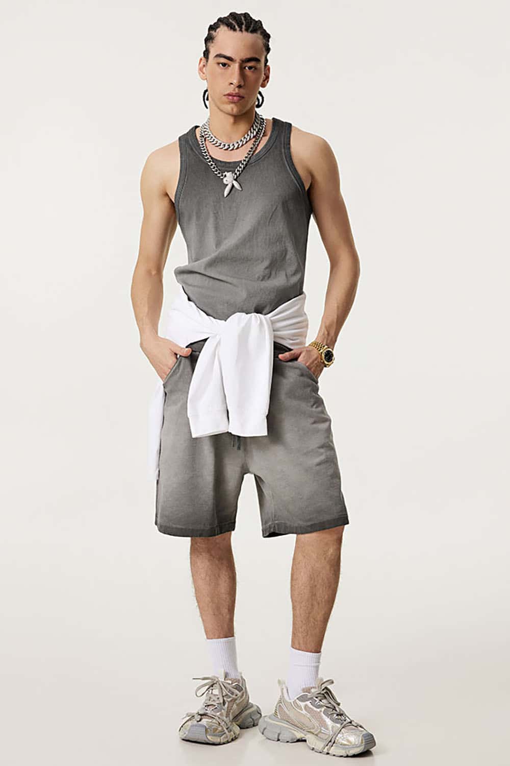 Vintage Heavyweight Washed Sleeveless Sports Tank Top with Loose Fit