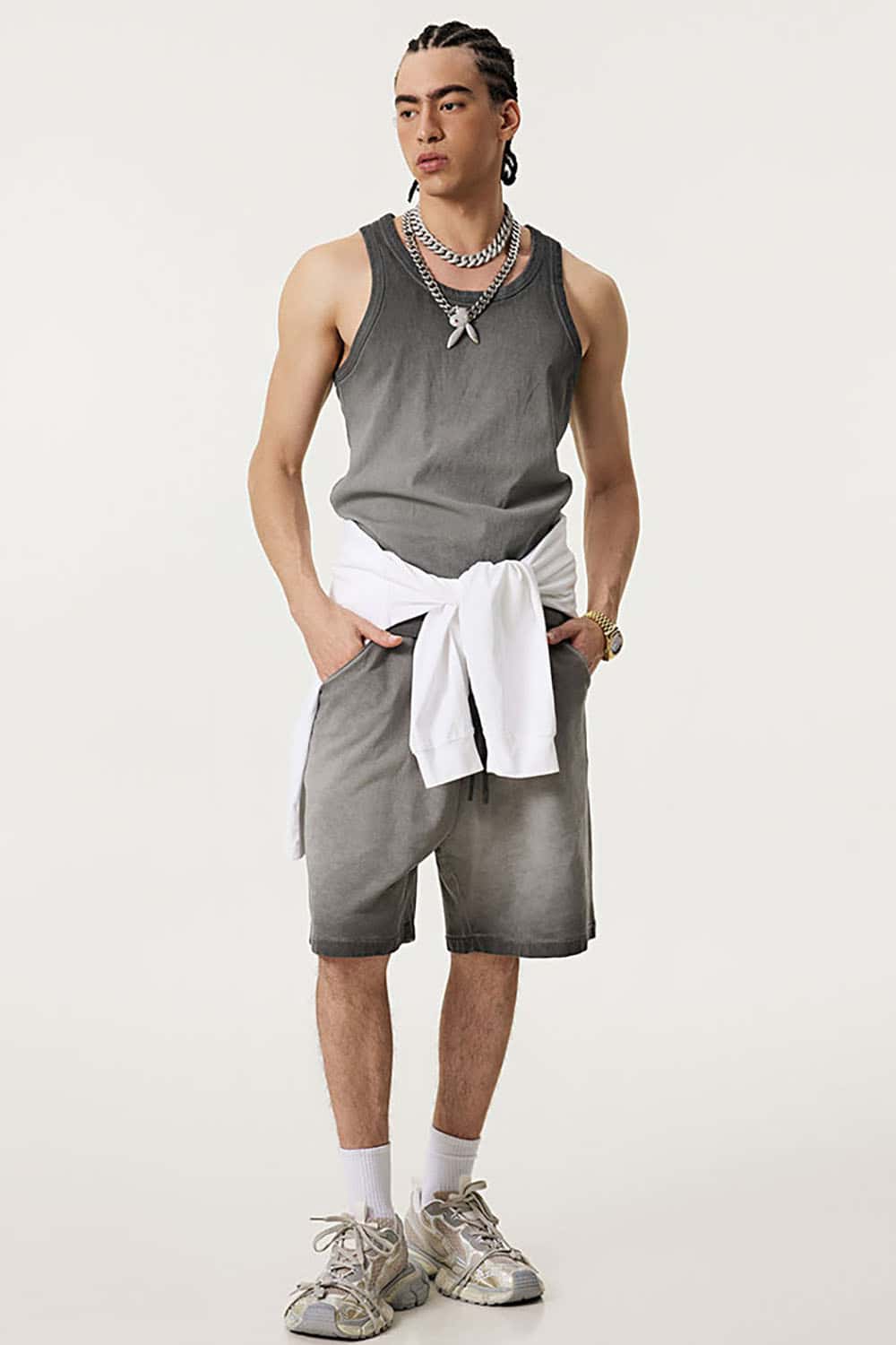 Vintage Heavyweight Washed Sleeveless Sports Tank Top with Loose Fit