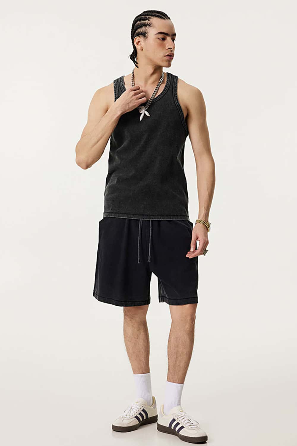 Vintage Heavyweight Washed Sleeveless Sports Tank Top with Loose Fit