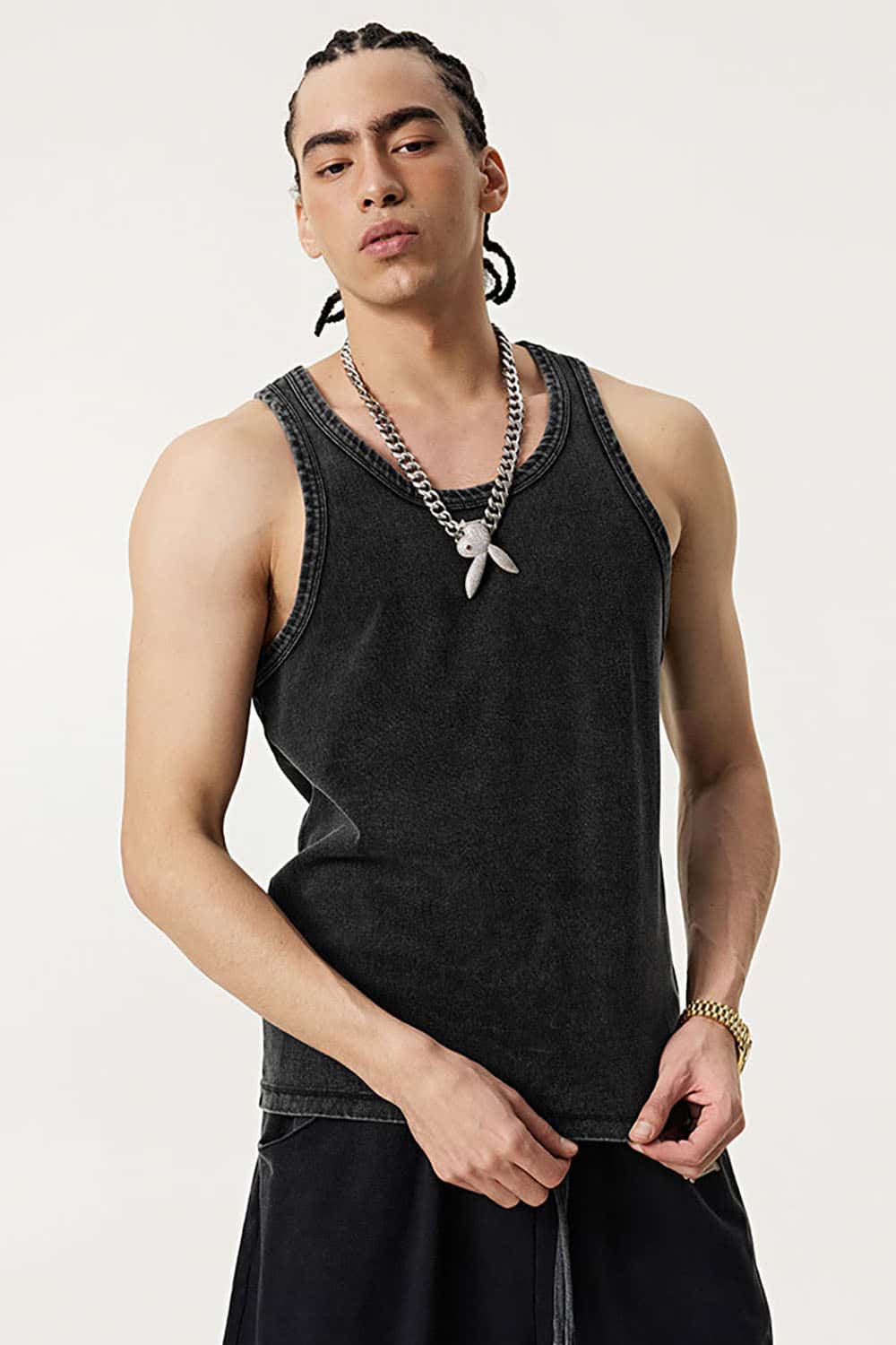 Vintage Heavyweight Washed Sleeveless Sports Tank Top with Loose Fit