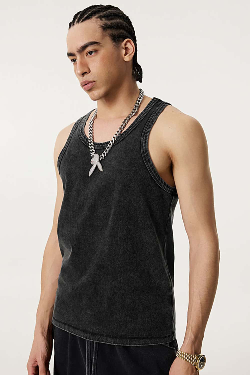 Vintage Heavyweight Washed Sleeveless Sports Tank Top with Loose Fit