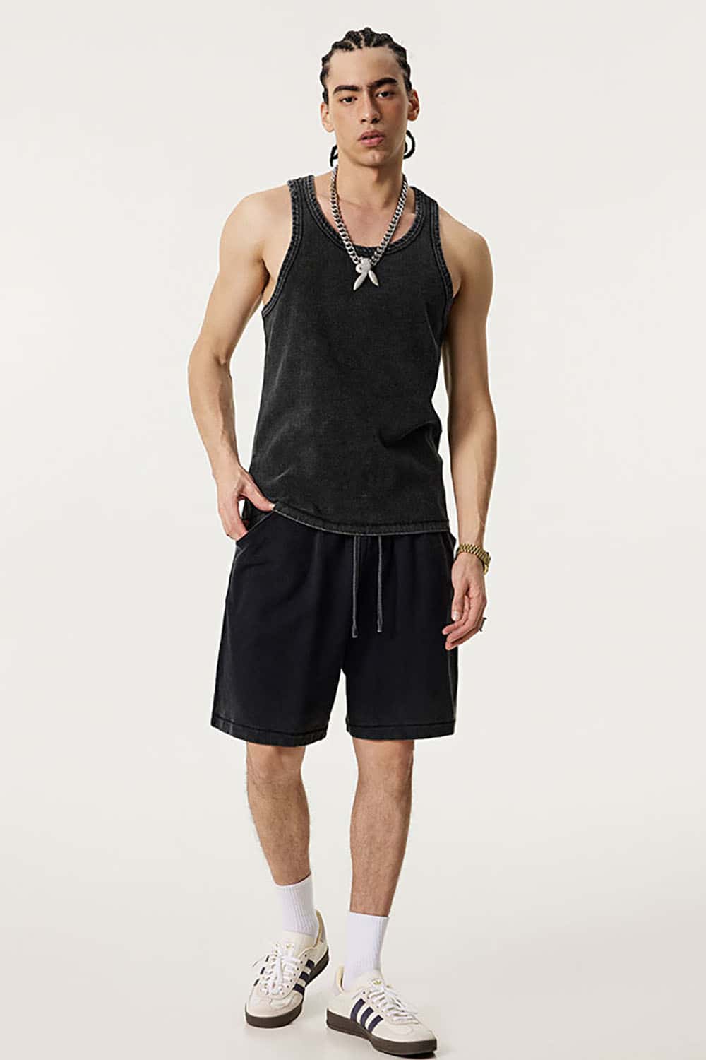 Vintage Heavyweight Washed Sleeveless Sports Tank Top with Loose Fit