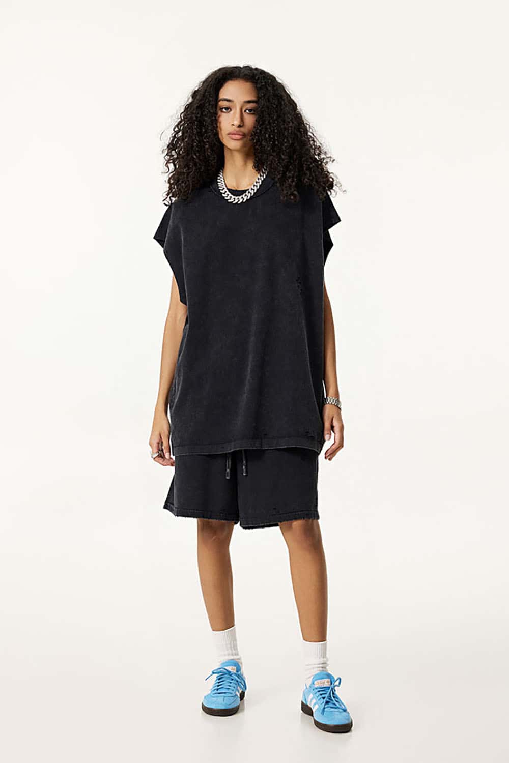 Distressed Cotton Sleeveless Gender-Neutral Tank Top with Raw Edges