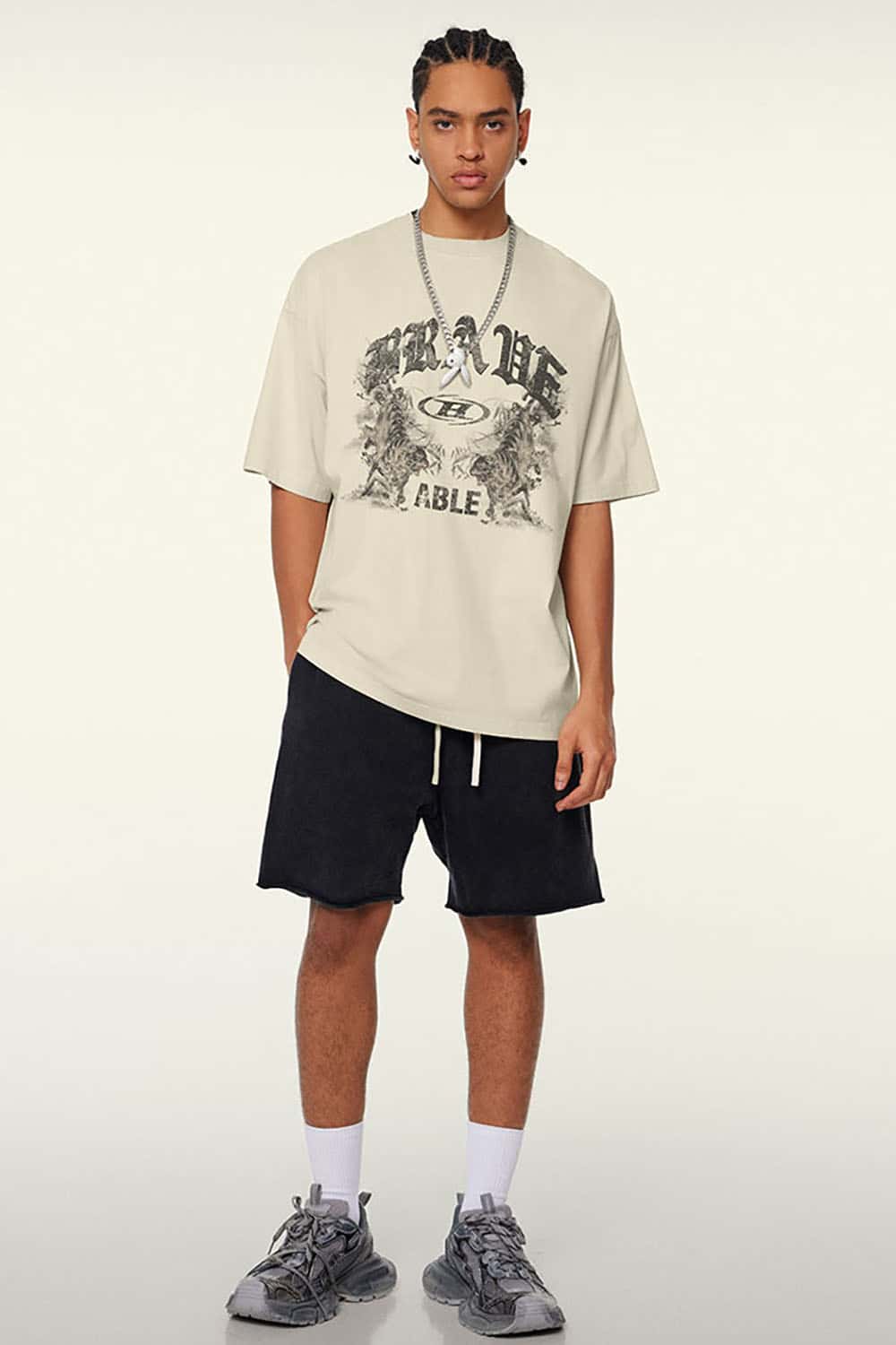 High Street Vintage Ink Print Loose Casual Tee