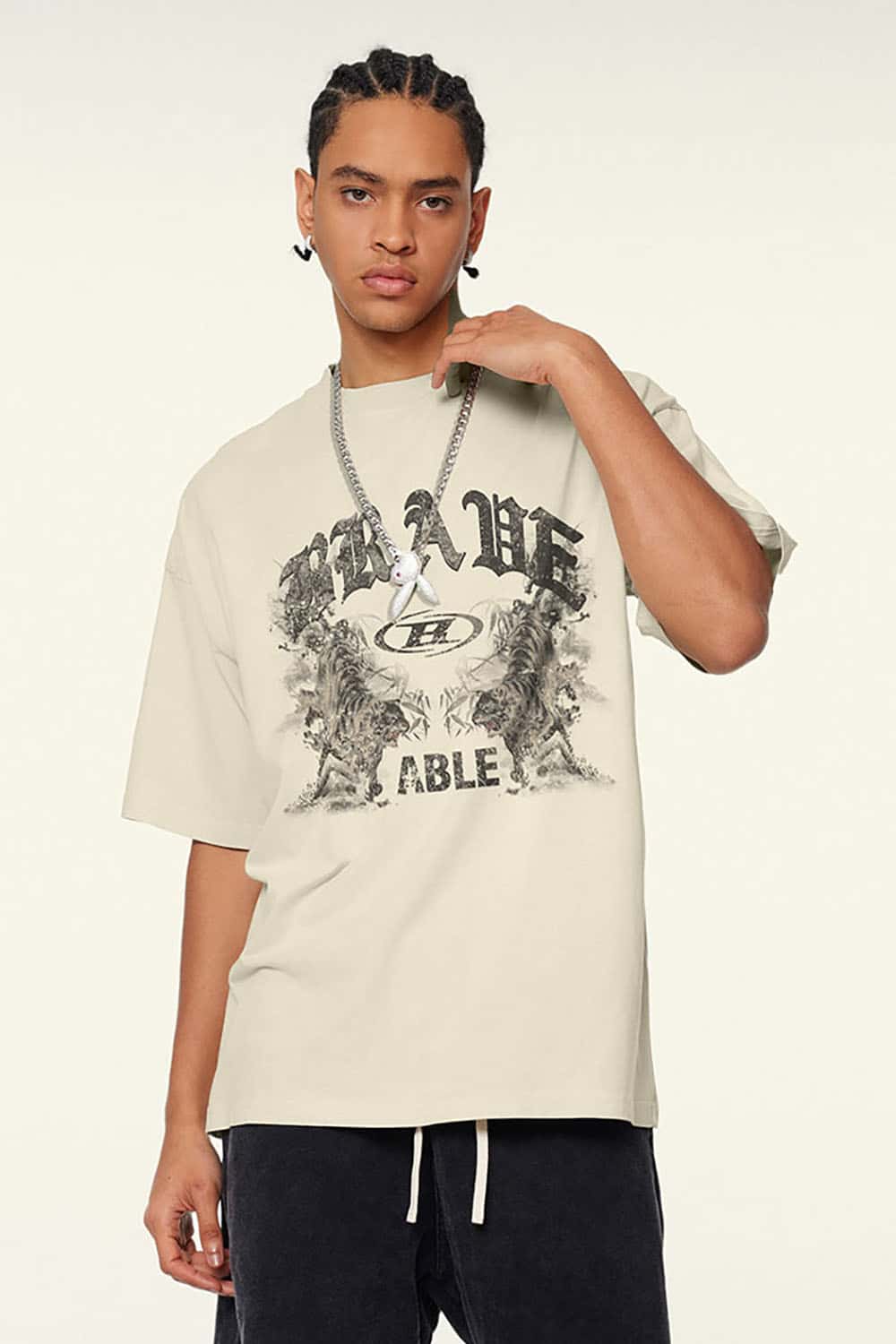 High Street Vintage Ink Print Loose Casual Tee