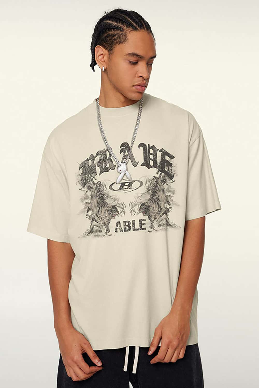 High Street Vintage Ink Print Loose Casual Tee