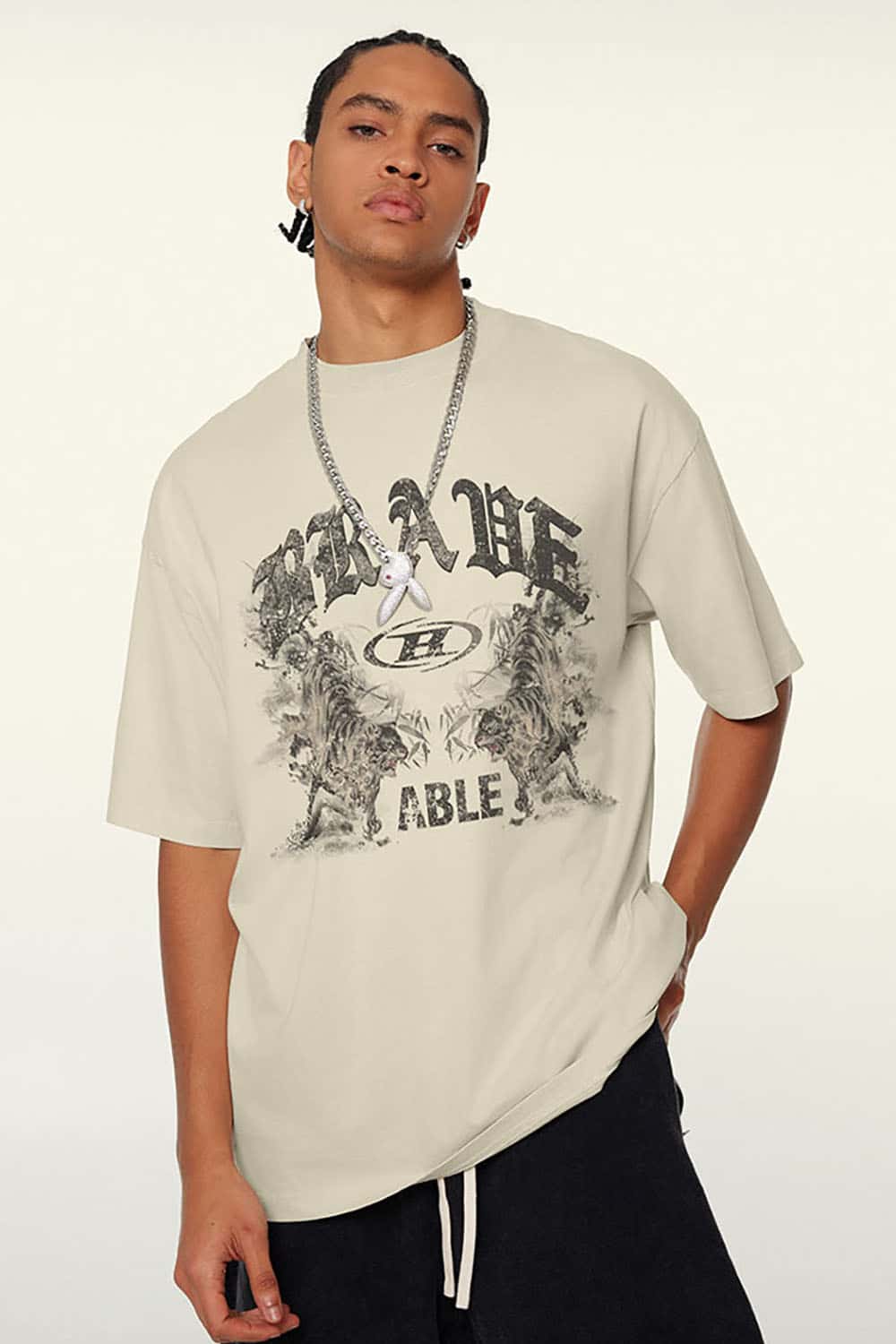 High Street Vintage Ink Print Loose Casual Tee