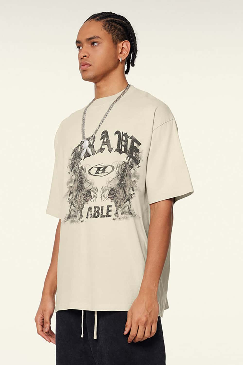 High Street Vintage Ink Print Loose Casual Tee