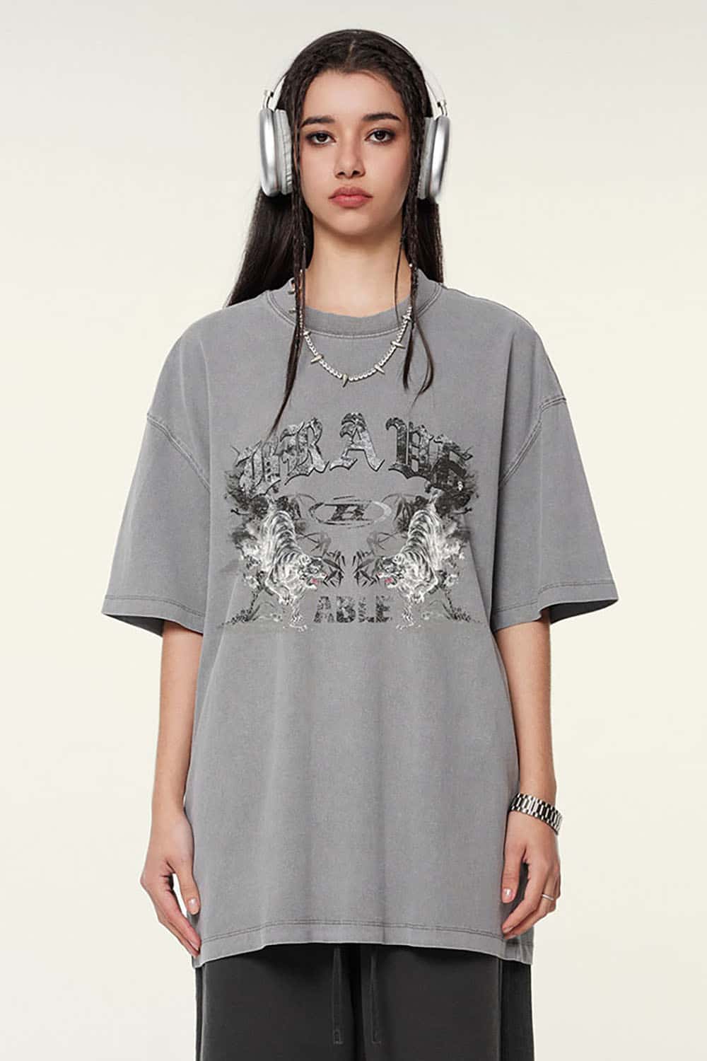 High Street Vintage Ink Print Loose Casual Tee