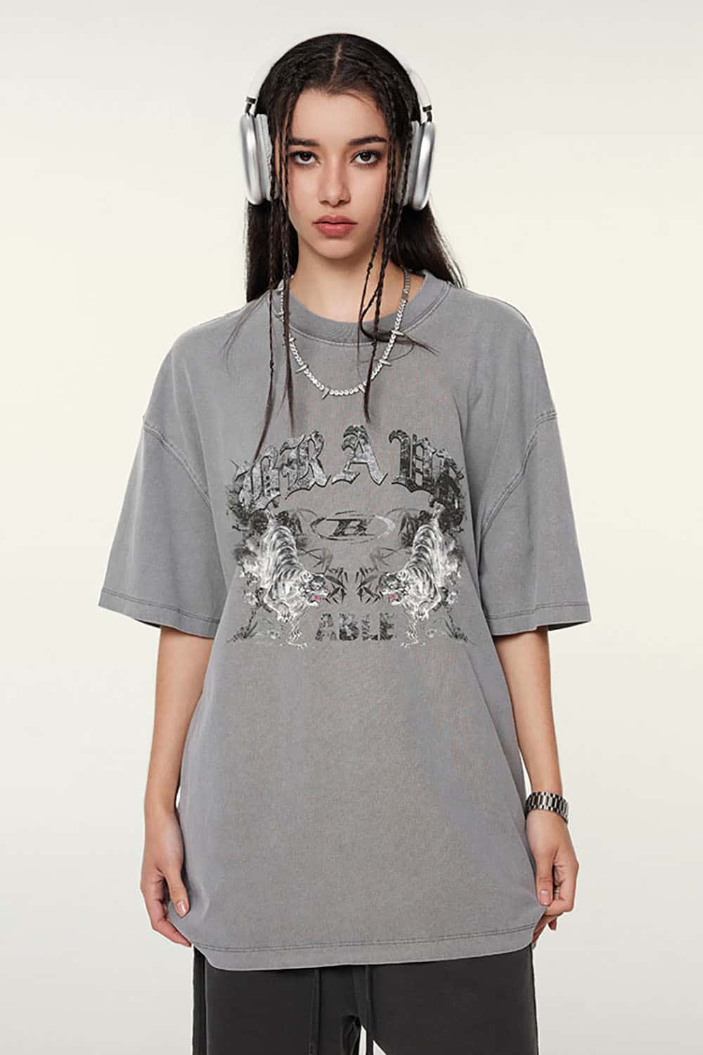 High Street Vintage Ink Print Loose Casual Tee