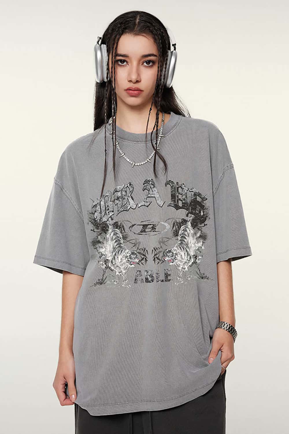 High Street Vintage Ink Print Loose Casual Tee