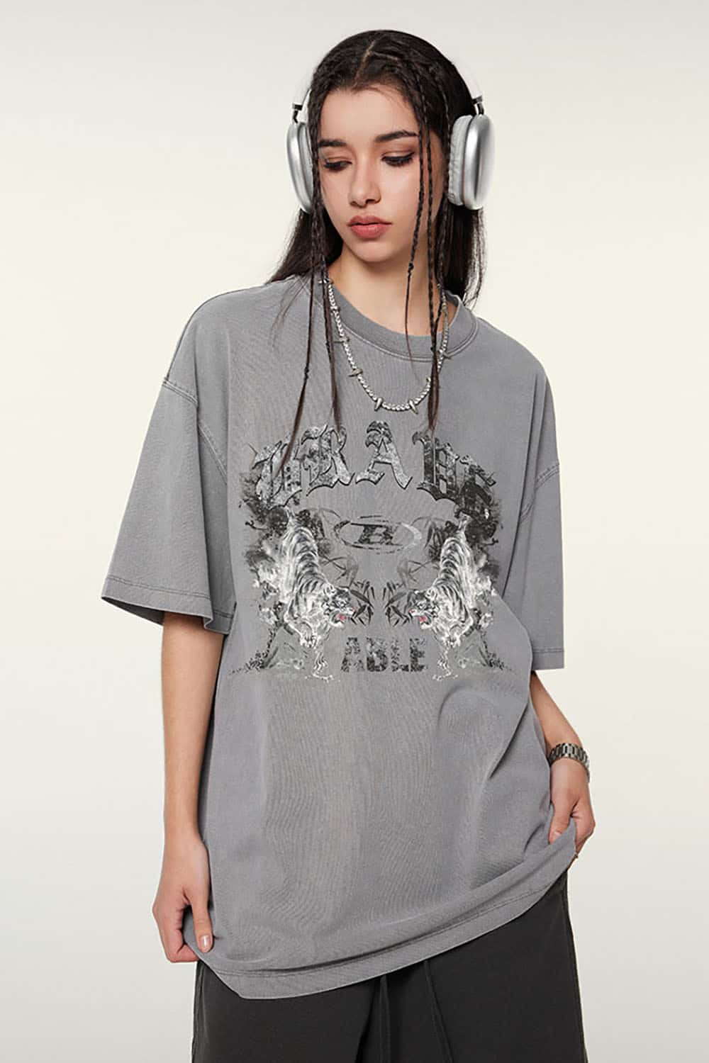High Street Vintage Ink Print Loose Casual Tee