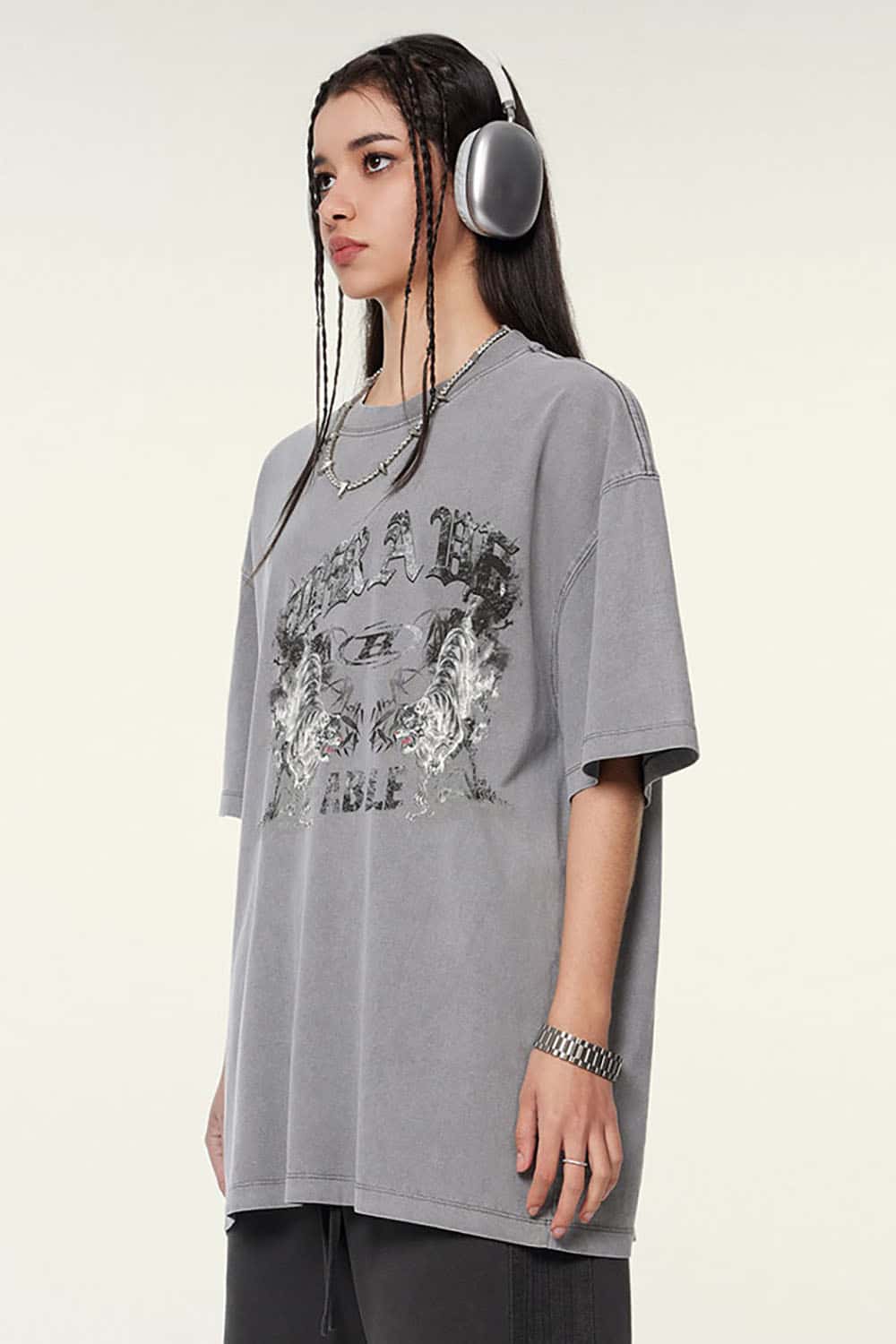 High Street Vintage Ink Print Loose Casual Tee