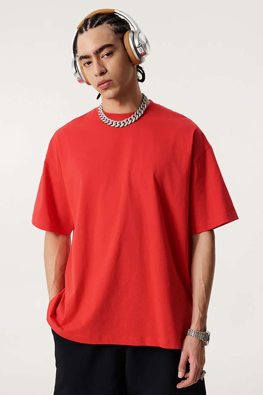 180g Lightweight Pure Cotton Drop Shoulder Solid Color Tee