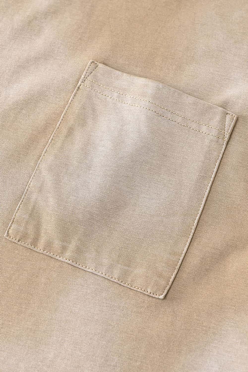Vintage Distressed Tee with Dual Sheer Fabric and Patch Pocket